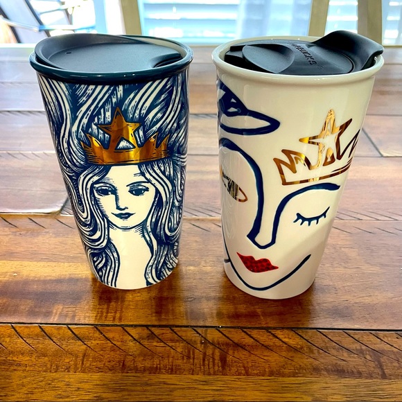 STARBUCKS CERAMIC TUMBLER Siren Flow Wink Gold 2